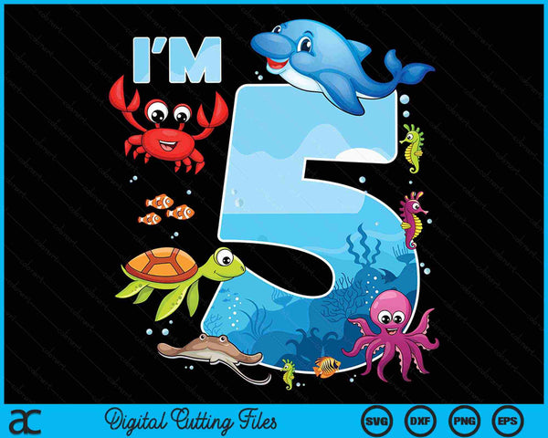 5 Year Old Birthday Whale Fish Sea Bday Boys And Girls SVG PNG Digital Printable Files