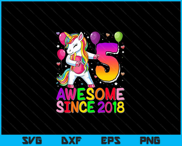 5 Years Old Unicorn Flossing 5th Birthday Girl Unicorn Party SVG PNG Digital Cutting Files