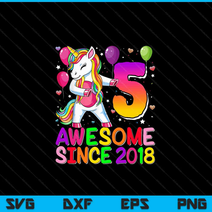 5 years old unicorn flossing 5th birthday girl unicorn party SVG cut file