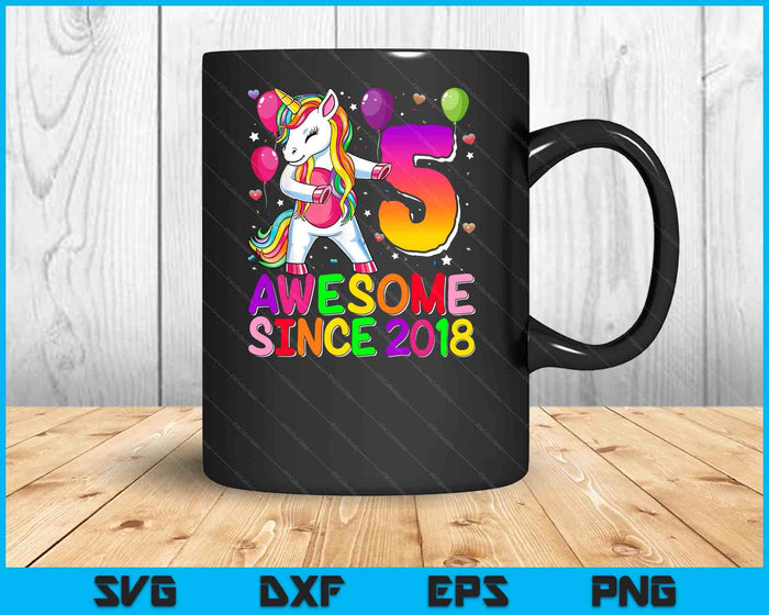 5 jaar oude Unicorn flossen 5e verjaardag meisje Unicorn partij SVG PNG digitale snijbestanden