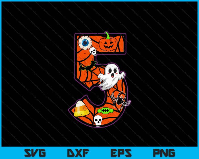 5th Birthday Halloween 5 Year Old Ghost Costume Boo Funny SVG PNG Digital Printable Files