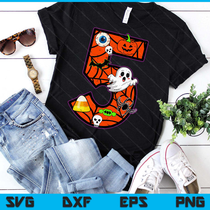 5th Birthday Halloween 5 Year Old Ghost Costume Boo Funny SVG PNG Digital Printable Files