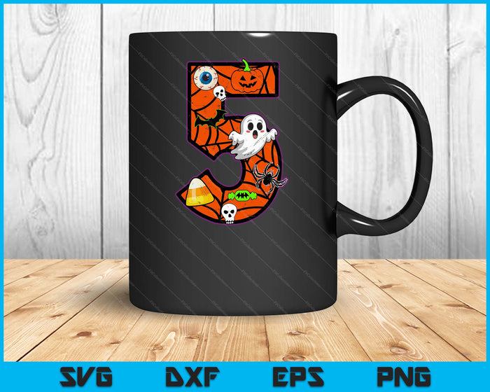 5th Birthday Halloween 5 Year Old Ghost Costume Boo Funny SVG PNG Digital Printable Files