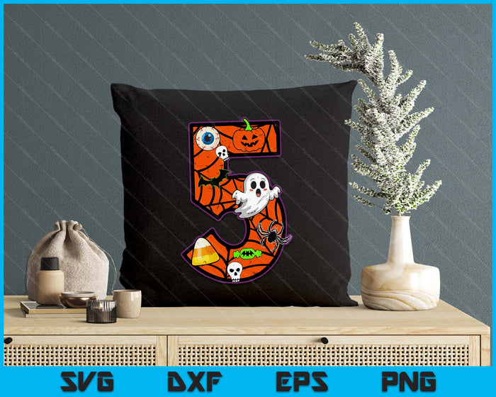 5th Birthday Halloween 5 Year Old Ghost Costume Boo Funny SVG PNG Digital Printable Files
