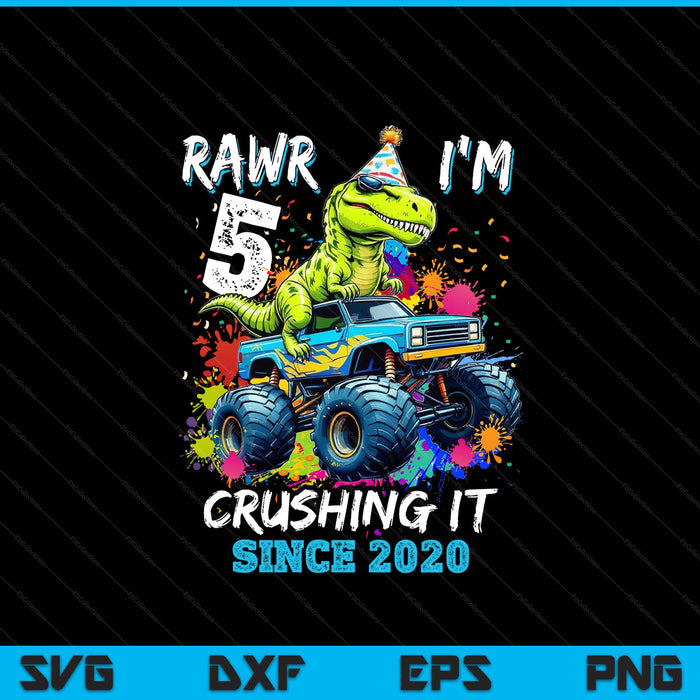 5th Birthday Monster Truck Dinosaur Party Boys Rawr I'm 5 SVG PNG Digital Printable Files