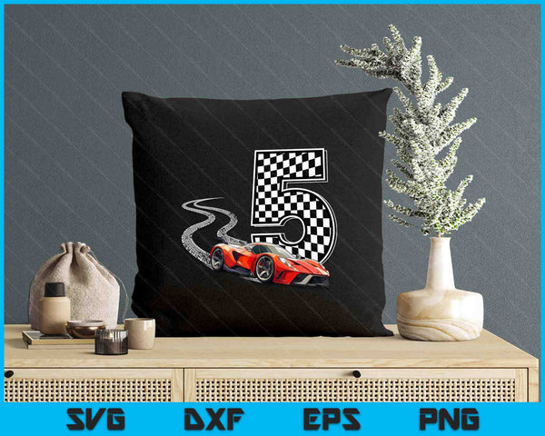 5th Birthday Race Car Boys 5 Five Racing Car Flag Kids Drive SVG PNG Digital Printable Files