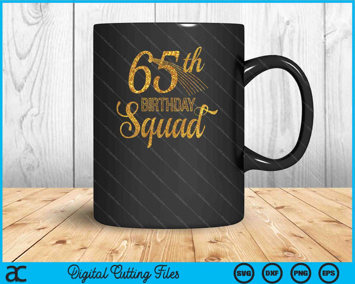 65e verjaardag Squad Party Bday geel goud SVG PNG digitale snijbestanden