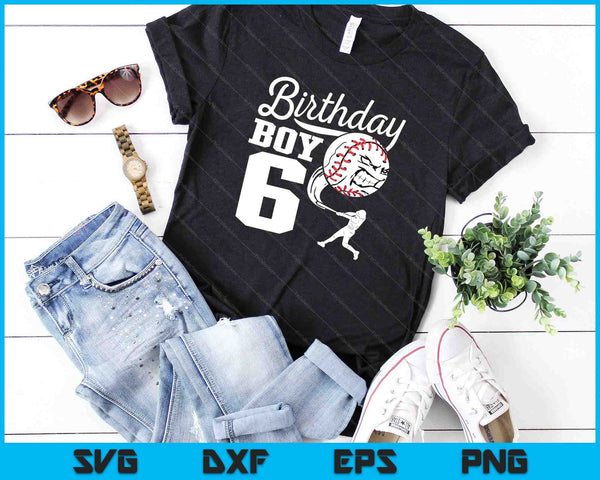 6 años de edad regalo de cumpleaños fiesta de béisbol tema niños SVG PNG archivos de corte digital - on a t-shirt