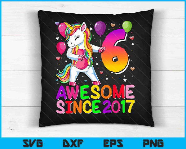 6 years old unicorn flossing 6th birthday girl unicorn party SVG cut file