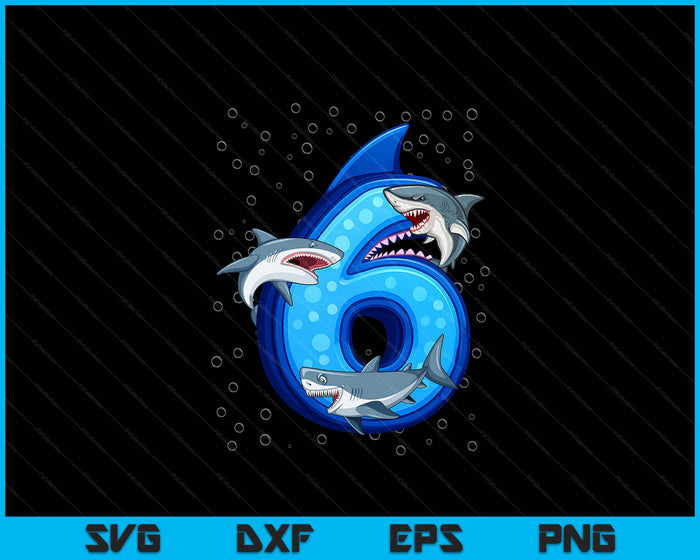 6th Birthday Boys Shark 5 years Old Ocean Shark B-day SVG PNG Digital Printable Files