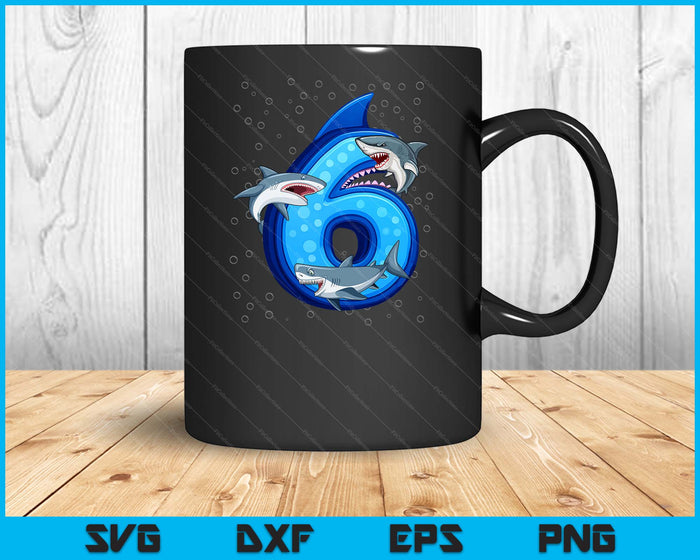 6th Birthday Boys Shark 5 years Old Ocean Shark B-day SVG PNG Digital Printable Files
