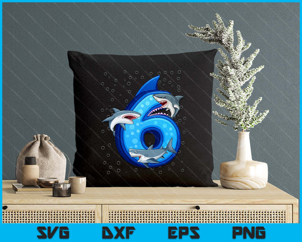 6th Birthday Boys Shark 5 years Old Ocean Shark B-day SVG PNG Digital Printable Files
