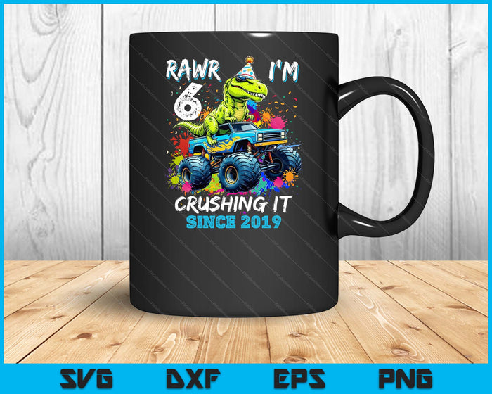 6th Birthday Monster Truck Dinosaur Party Boys Rawr I'm 6 SVG PNG Digital Printable Files