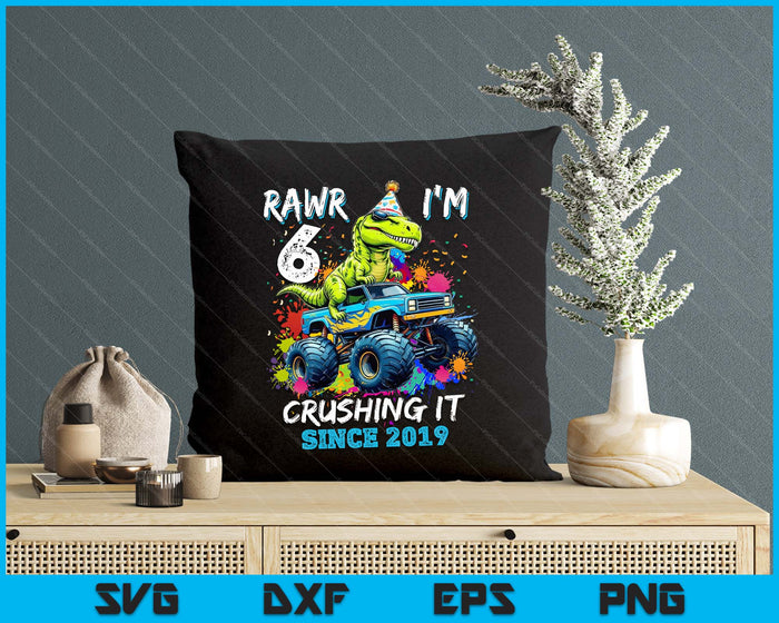 6th Birthday Monster Truck Dinosaur Party Boys Rawr I'm 6 SVG PNG Digital Printable Files