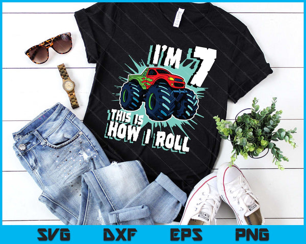 7 Year Old Boy Monster Truck Birthday Party 7th Boys SVG PNG Digital Printable Files