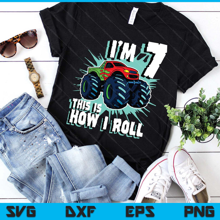 7 Year Old Boy Monster Truck Birthday Party 7th Boys SVG PNG Digital Printable Files