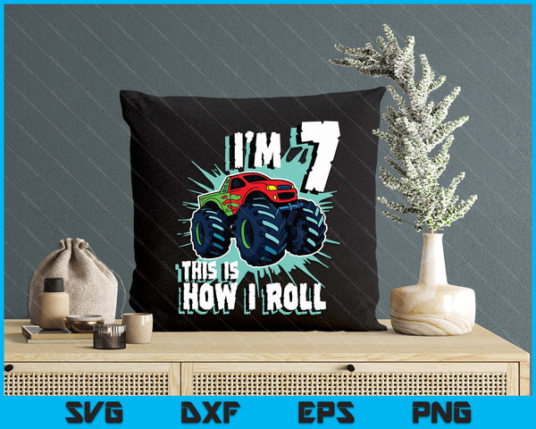 7 Year Old Boy Monster Truck Birthday Party 7th Boys SVG PNG Digital Printable Files