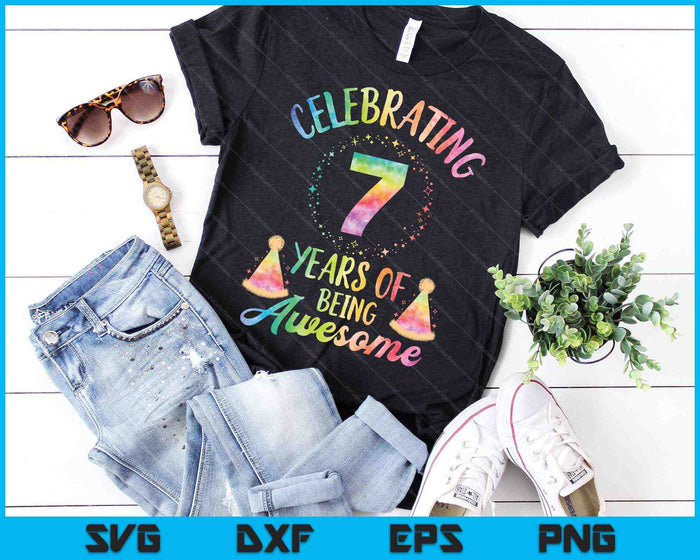 7 años de ser impresionante 7o cumpleaños Tie Dye SVG PNG cortando archivos imprimibles