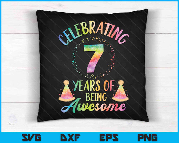 7 años de ser impresionante 7o cumpleaños Tie Dye SVG PNG cortando archivos imprimibles