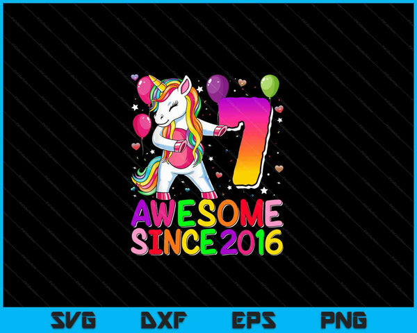 7 years old unicorn flossing 7th birthday girl unicorn party SVG cut file