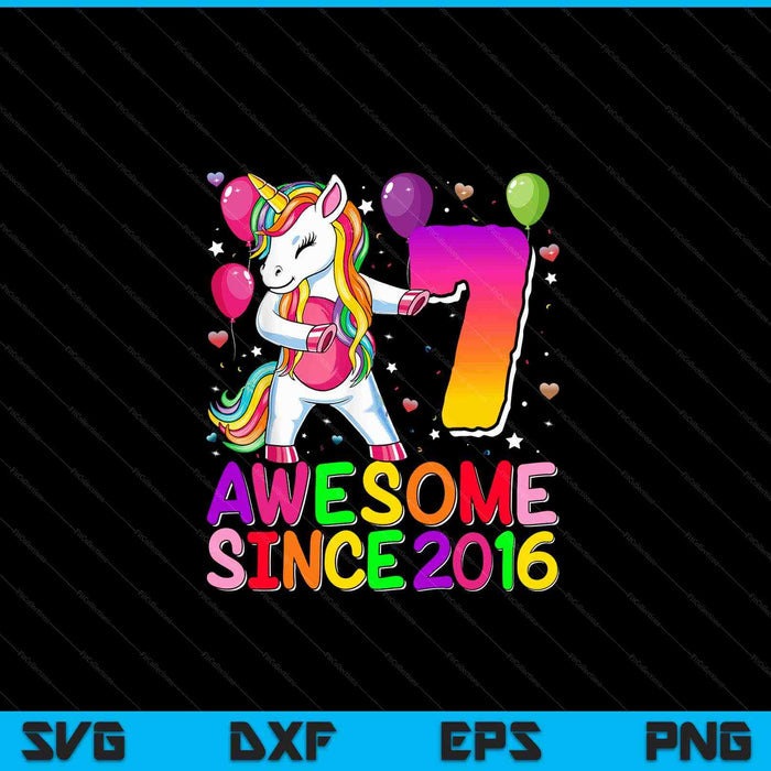 7 years old unicorn flossing 7th birthday girl unicorn party SVG cut file
