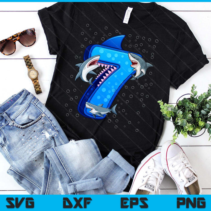 7th Birthday Boys Shark 7 years Old Ocean Shark B-day SVG PNG Digital Printable Files