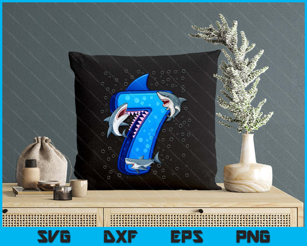 7th Birthday Boys Shark 7 years Old Ocean Shark B-day SVG PNG Digital Printable Files