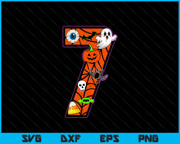 7th Birthday Halloween 7 Year Old Ghost Costume Boo Funny SVG PNG Digital Printable Files