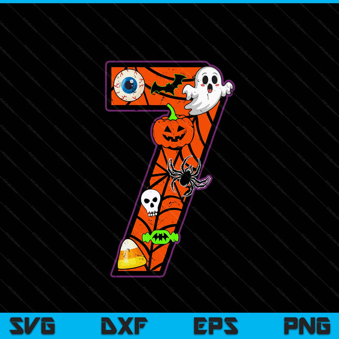 7th Birthday Halloween 7 Year Old Ghost Costume Boo Funny SVG PNG Digital Printable Files