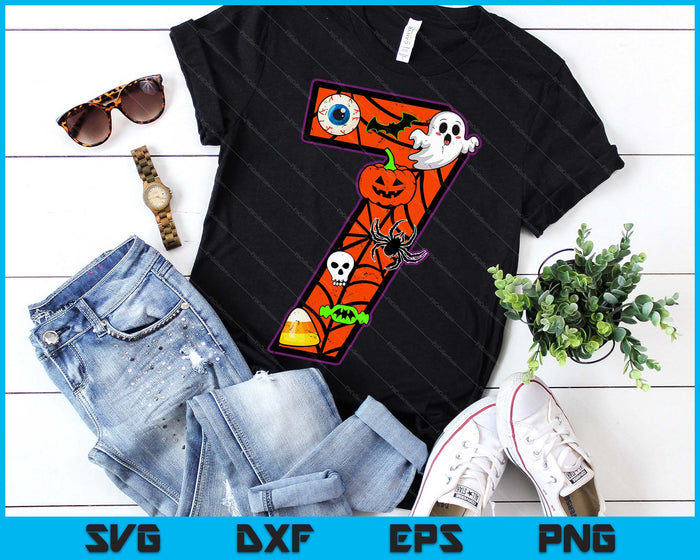 7th Birthday Halloween 7 Year Old Ghost Costume Boo Funny SVG PNG Digital Printable Files