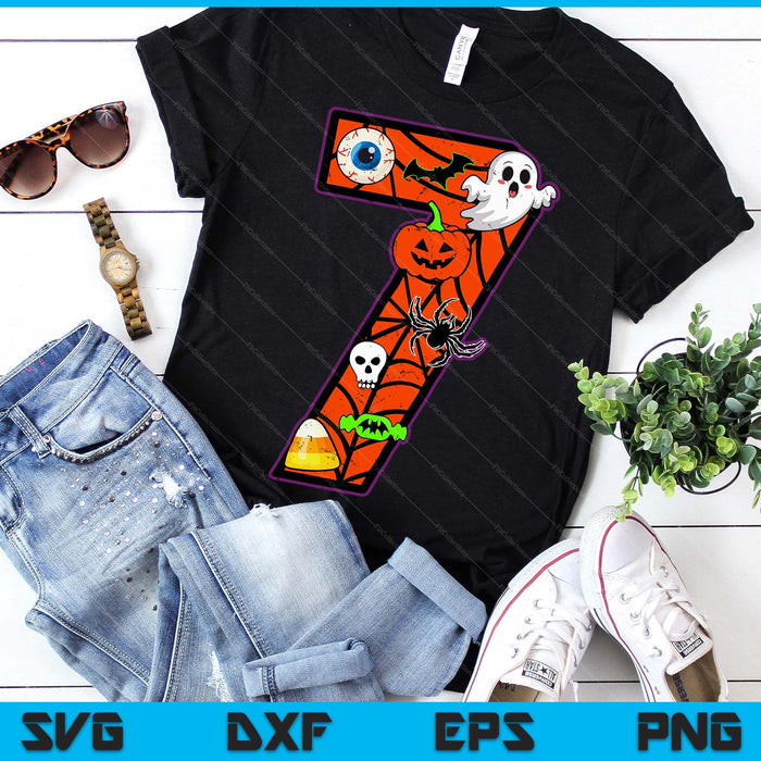 7th Birthday Halloween 7 Year Old Ghost Costume Boo Funny SVG PNG Digital Printable Files