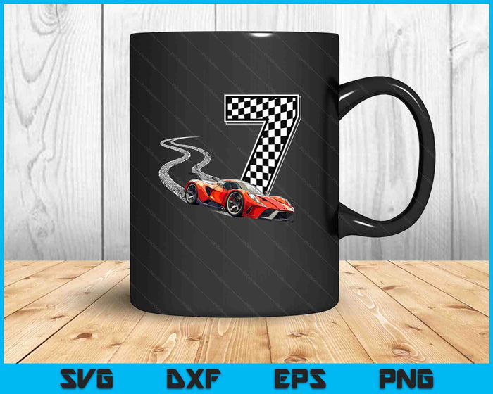 7th Birthday Race Car Boys 7 Seven Racing Car Flag Kids Drive SVG PNG Digital Printable Files