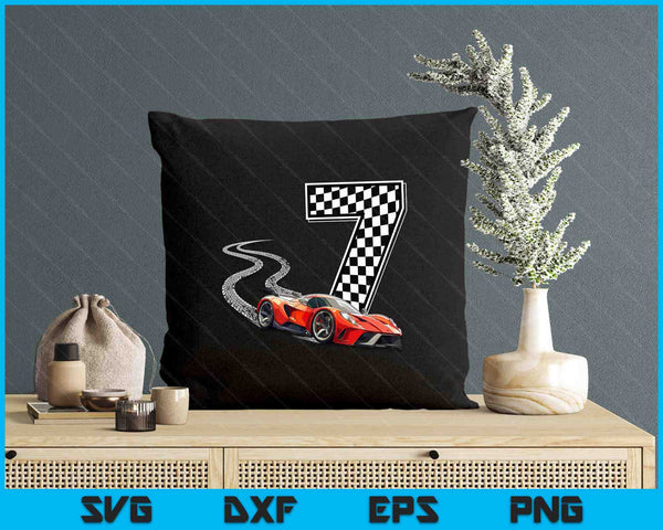 7th Birthday Race Car Boys 7 Seven Racing Car Flag Kids Drive SVG PNG Digital Printable Files