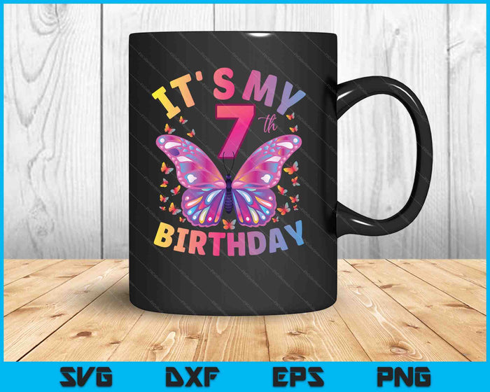 7th Birthday Shirt For Girls 7 Year Old Butterfly Birthday SVG PNG Digital Printable Files