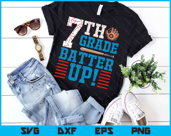 Bateador de 7mo grado Regreso a la escuela para niños jugadores de béisbol SVG PNG Archivo de corte digital - on a t-shirt