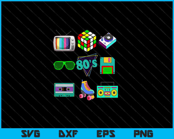 Años 80 Retro Moda Throwback Cultura Disco Música Fiesta Amante SVG PNG Cortar archivos imprimibles