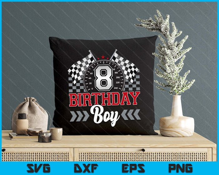 8 Eight Year Old Race Car 8th Birthday Boy 8yr Racing Pit Crew SVG PNG Digital Printable Files