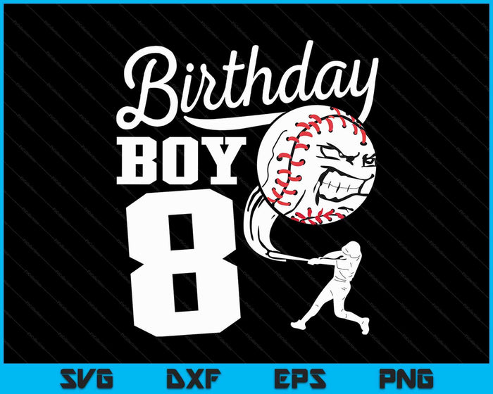 8 años de edad regalo de cumpleaños fiesta de béisbol SVG PNG archivos de corte digital