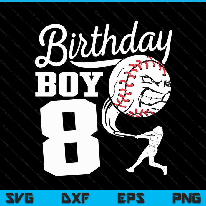 8 años de edad regalo de cumpleaños fiesta de béisbol SVG PNG archivos de corte digital