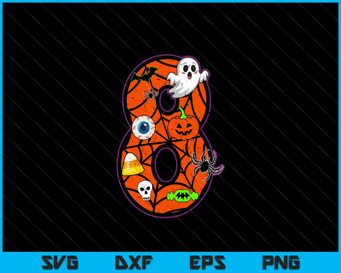 8th Birthday Halloween 8 Year Old Ghost Costume Boo Funny SVG PNG Digital Printable Files
