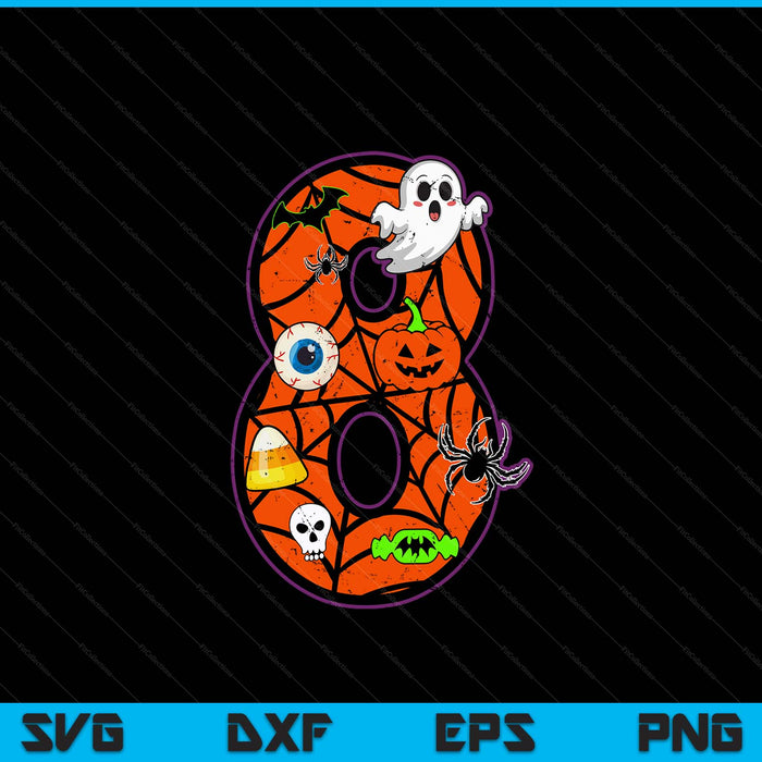 8th Birthday Halloween 8 Year Old Ghost Costume Boo Funny SVG PNG Digital Printable Files