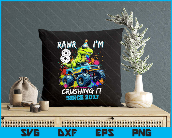 8th Birthday Monster Truck Dinosaur Party Boys Rawr I'm 8 SVG PNG Digital Printable Files
