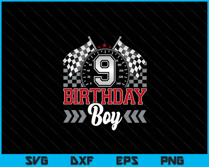 9 Nine Year Old Race Car 9th Birthday Boy 9yr Racing Pit Crew SVG PNG Digital Printable Files