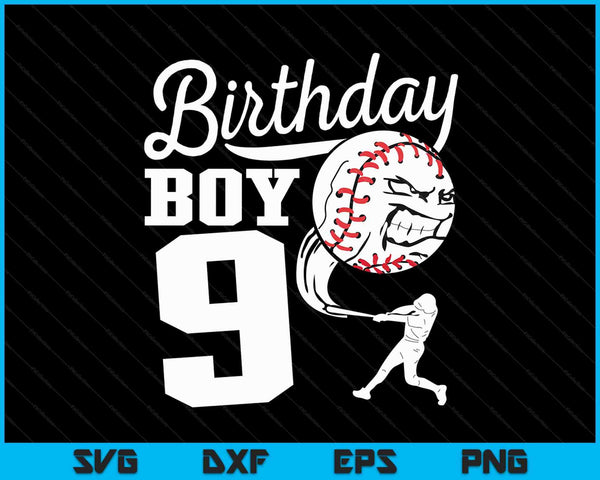 9 Year Old Birthday Gift Baseball Party SVG PNG Digital Cutting Files