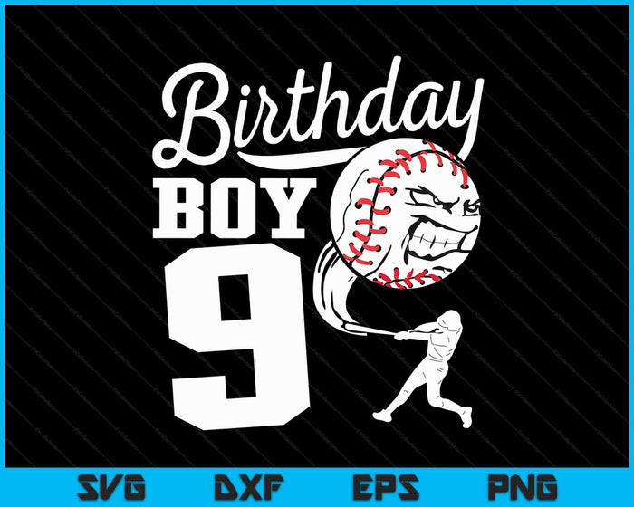 9 años de edad regalo de cumpleaños fiesta de béisbol SVG PNG archivos de corte digital