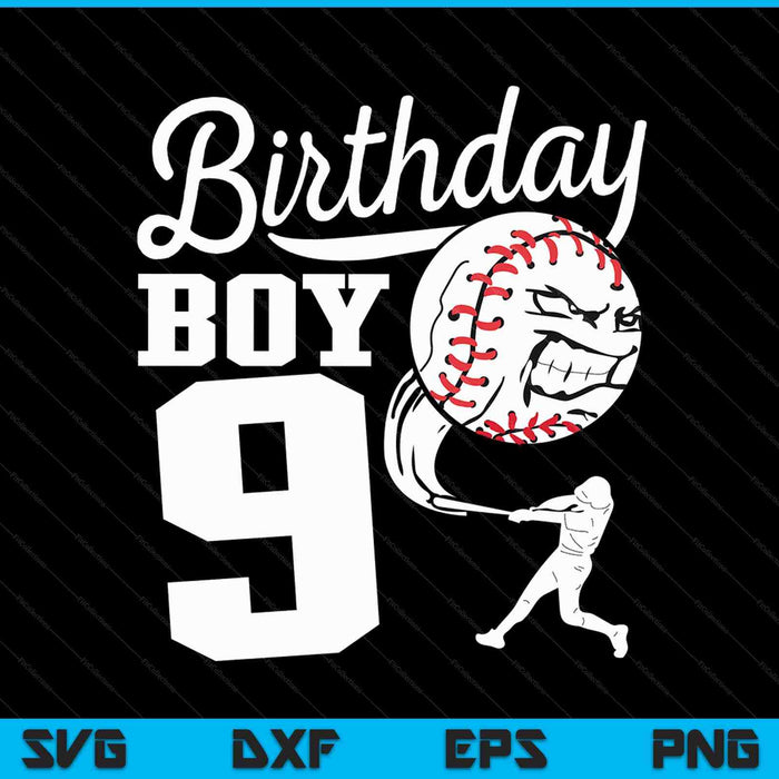 9 años de edad regalo de cumpleaños fiesta de béisbol SVG PNG archivos de corte digital