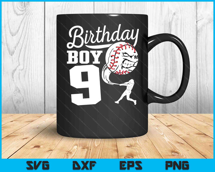9 años de edad regalo de cumpleaños fiesta de béisbol SVG PNG archivos de corte digital