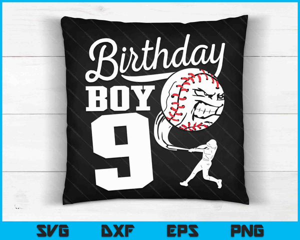 9 años de edad regalo de cumpleaños fiesta de béisbol SVG PNG archivos de corte digital