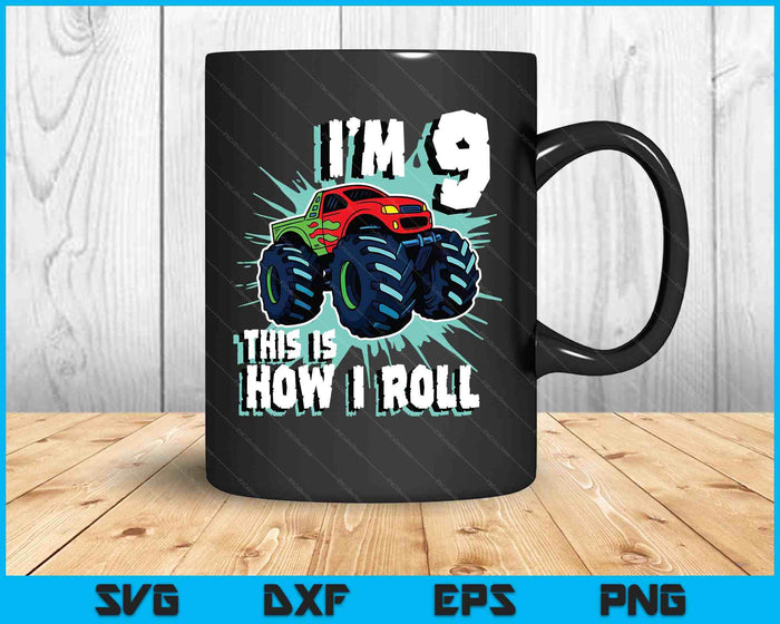 9 Year Old Boy Monster Truck Birthday Party 9th Boys SVG PNG Digital Printable Files