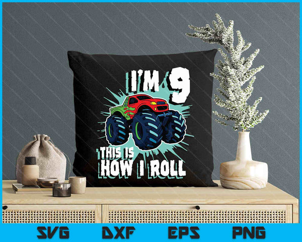 9 Year Old Boy Monster Truck Birthday Party 9th Boys SVG PNG Digital Printable Files